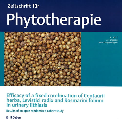 Статья Efficacy of a fixed combination of Centaurii herba, Levistici radix and Rosmarini folium in urinary lithiasis