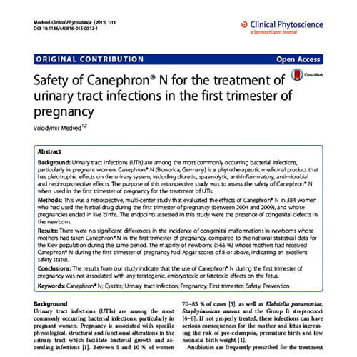 Статья Safety of Canephron® N for the treatment of urinary tract infections in the first trimester of pregnancy