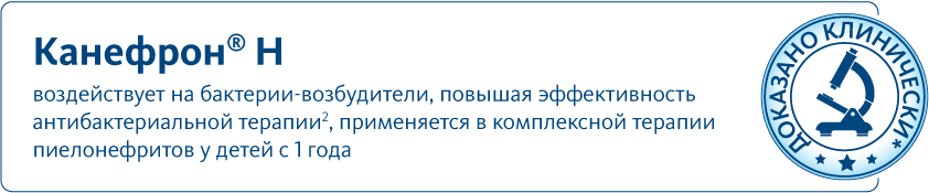 Канефрон® Н повышает эффективность антибактериальной терапии, применяется в комплексной терапии пиелонефритов у детей с 1 года