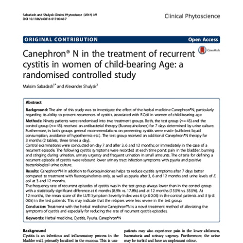 Статья Canephron® N in the treatment of recurrent cystitis in women of child-bearing Age: a randomised controlled study